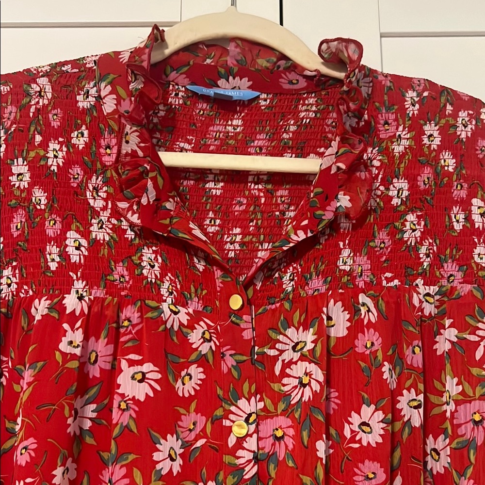 Draper James Red Ruffled Notched Collar Blouse - Picture 3 of 5
